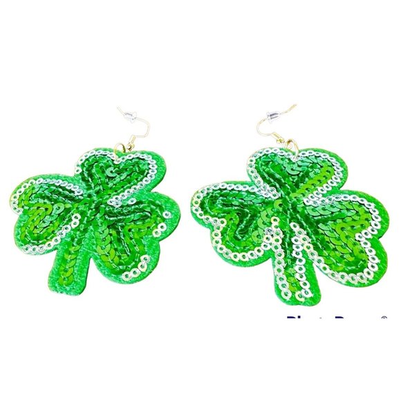 Shamrock Earrings Dangle Hooks Sequins St Patrick's Day Party Irish Fest… - Picture 11 of 12